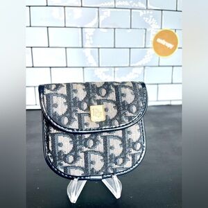 1970s Dior Navy Monogram Canvas Trotter Coin Case